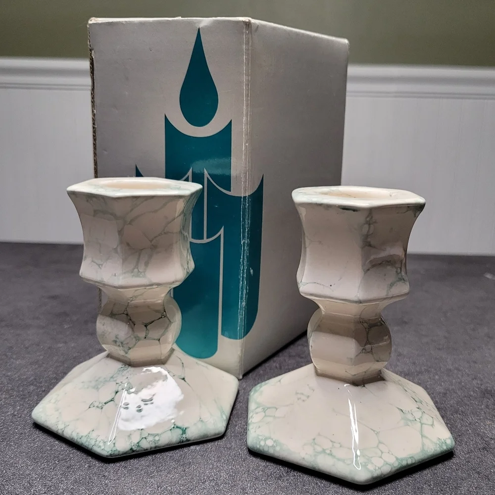 PartyLite Pair of Terrazzo Ceramic Tapered Candle Holders
